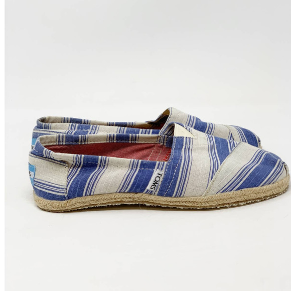 Toms Shoes - TOMS Striped Blue White Canvas Slip-on Shoes 6